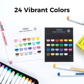 Ohuhu Acrylic Paint Markers Brush Tip: 24 Colors Automatic Ink Control Acrylic Markers High Opacity Paint Pens Waterproof Lightfast for Rock Painting 3D Prints Easter Eggs Wood DIY Crafts- Nahuku