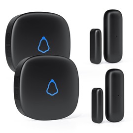 METAK Wireless Door Chime, Door Open Contact Sensor Alarm with 500 FT Range, 58 Chimes and 5 Volume Levels for Business/Store/Home/Office When Entering, 2 Transmitter + 2 Plug-in Receiver (Black)