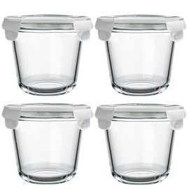 H.JSS WDJS 24 Oz Round Glass Food Storage Container, 3 Cup Round Glass Soup Container with Airtight Lids BPA free, Leakproof Borosilicate Storage bowls, Dishwasher Microwave Freezer Safe (4 Pack)