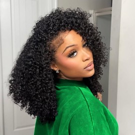 Curly Half Wig Human Hair 3 In 1 Drawstring Kinky Curly Half Wigs for Black Women Human Hair Glueless Wear and Go Burmese Curly Half Up Half Down Seamless Flip Over Headband Wig Human Hair 180 Density