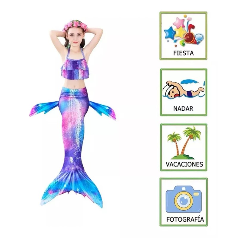 Kanimus 4 Piezas Set Cola De Sirena Y Bikini Niñas,