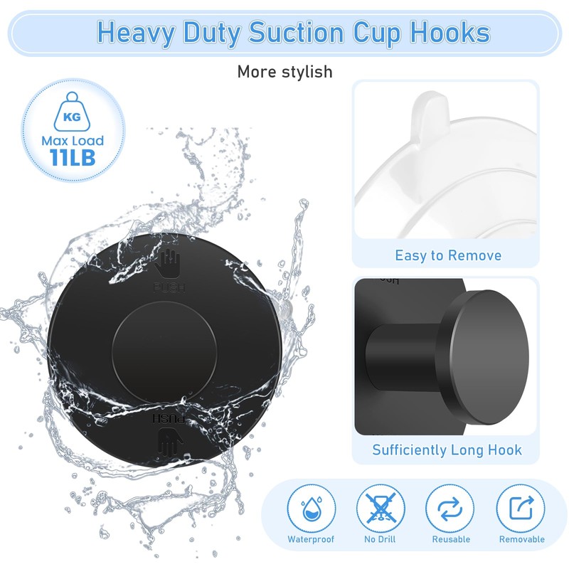 Jadkysarh Suction Cup Hooks for Shower, Heavy Duty Suction Towel