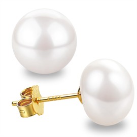 Freshwater Pearl Earrings Real 925 Silver Pearl Stud Earrings White 5 mm 6 mm 7 mm 8 mm 10 mm Freshwater Cultured Pearl Earrings Stud Earrings, Sterling Silver, No Gemstone