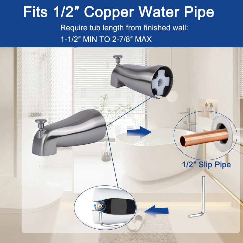 Tub Spout with Pull-Up Diverter, Bathroom Bathtub Faucet with Hex