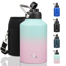 Konokyo 1 Gallon Jug with Handle,128 oz Insulated Water Bottle with Carrying Pouch,Double Wall Vacuum Stainless Steel Metal Bottle,Gum