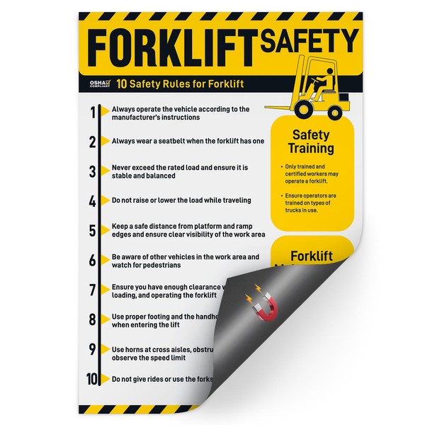 Forklift Safety Poster Magnetic Back, OSHA Compliant Forklift Operation Safety