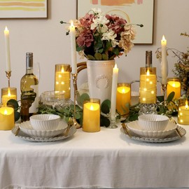 NURADA Flameless Candles with Remote Timer: 3D Wick Battery Operated Led Pillar Acrylic Fake Candle Set for Home Decoration Romantic Ambiance - Gold 2 Pack