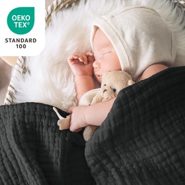 Love's cabin 6 Layer 100% Cotton Muslin Blanket, 60"x80" Twin Muslin Blanket for Couch Bed, Lightweight and Breathable Cotton Gauze for Adult, Black