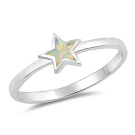 White Simulated Opal Star Inlay Dainty Cute Ring Sterling Silver Band Size 10