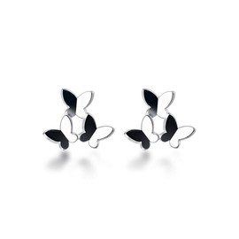 SLUYNZ 925 Sterling Silver Tri-Butterfly Earrings Studs for Women Teens Tiny Butterfly Studs Earrings