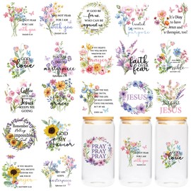 UV DTF Cup Wraps - 20 Sheet Bible Verse UV DTF Transfer Stickers, Christian UVDTF Cup Wraps for 16 oz, Inspirational Quotes, Flower Style Rub on Transfer for Glass, DIY Crafts