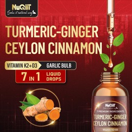 7in1 Liquid Turmeric Curcumin with Vitamin D3, Vitamin K2, Ginger, Ceylon Cinnamon, Garlic, Black Pepper - Drops Extract - 2 Month Supply