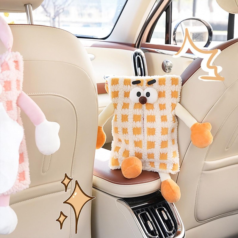 AIMALL Cute Monster Stripe Plaid Car Tissue Holder, Plush Backseat