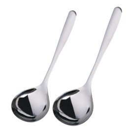 Set of 2 Soup Ladles, 304 Stainless Steel Ladle, Small Ladle, Sauce Spoon Ladle, with Short Ladle, Sauce Ladle, Punch Daily, Stainless Steel Spoon, Kitchen Ladle, Long Spoon, Silver, Serving Cutlery