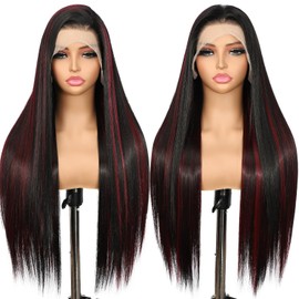 13X6 Black and Red Glueless Synthetic Lace Front Wig 26IN