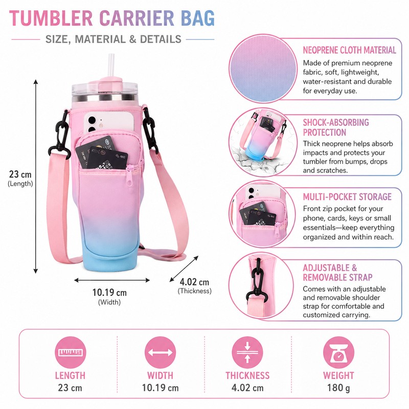 40 oz Tumbler Carrier for Hands-Free Travel – Neoprene Crossbody