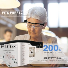MZWOTO 200% Magnifying Glasses with Light USB Rechargeable Lighted Magnifier Eyeglasses for Close Work Reading Crafts Hobbies