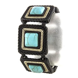 Arras Creations Fashion Designer Unique Square Turquoise Link Bracelet for Women / AZBRST073-BGT