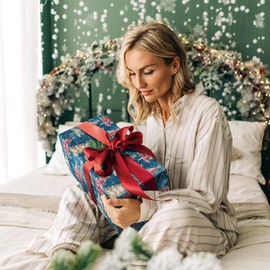 WRAPLULU Blue Christmas Tree Wrapping Paper - 4 Jumbo Sheets, 28 * 40 Inches - Red White Snowflake Xmas Gift Wrapping Paper, Perfect for Kids Adults Christmas Birthdays Winter Parties