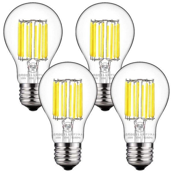 ZYYRSS Filament LED Bulb, 10W, E26 Base, 100W Equivalent, 4000K, Daylight White, 1200LM, A60, Edison Bulb, For Chandeliers, Retro Bulb, Atmosphere, High Color Rendering Type, Non-Dimmable, Energy Saving, PSE Certified, Pack of 4 (Daylight White)