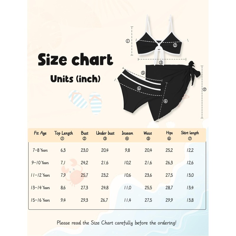 Perdeca - Conjunto de bikini para niñas, 3 piezas, traje
