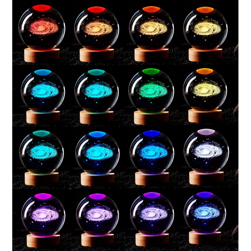 3D Galaxy Crystal Ball Lamp,3.15 Inch K9 Crystal Ball Night