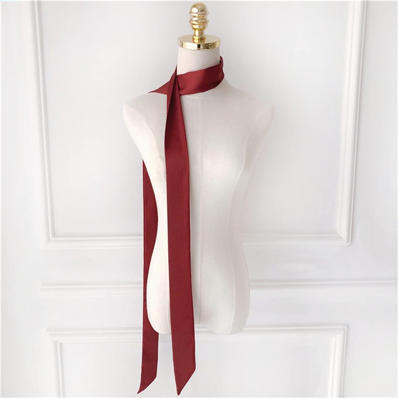 GUZOSJO Solid Color Long Neckerchief Pure Skinny Scarf Necktie Handbag