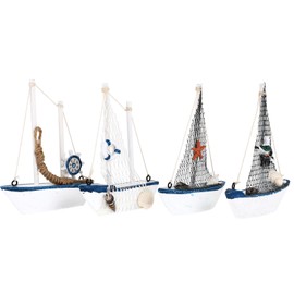 IMIKEYA 4pcs Mini Sailboat Nautical Boat Decor Sailboat Decor Sailing Boat Decoration Resin Boat Ornament Mini Beach Ornament Wooden Decor Beach Decor Model Bamboo Household Seaside