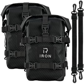 RIDEIRON Motorcycle Crash Bar Bags - 2 x 5L Waterproof Crash Bar Bags Made of 500D PVC, Robust Universal Side Pockets, Quick Assembly, for Commuters & Adventurers (Carbon Fibre)