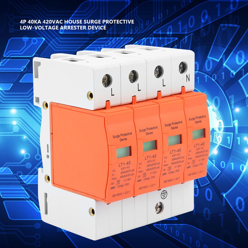4P 40kA 420vAC House Surge Protective Low voltage Arrester Device