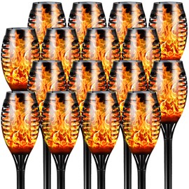 Otdair Solar Outdoor Lights, 16 Packs 12LED Solar Tiki Torches with Flickering Flame, IP65 Waterproof Solar Torch Light Auto On/Off for Garden, Yard