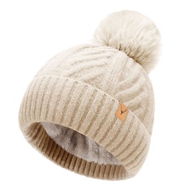NEOLA Winter Hats for Women - Fleece Lined Beanie Hat Ladies Soft Warm Knit Bobble Hat with Detachable Chunky Faux Fur Pom Pom for Outdoor Sports Ski UK