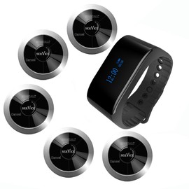 SINGCALL Wireless Restaurant Table Call System Waiter Caller Call Waiter Nurse Family,Pack of 1 Watch Receiver and 5 Pagers