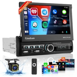 Roinvou [Motorized] Single Din Touchscreen Car Stereo with Wireless Carplay & Android Auto, 7inch Flip up Screen Car Stereo with Bluetooth Car Audio Receivers, Support Online Viedeo/Dual USB/AUX