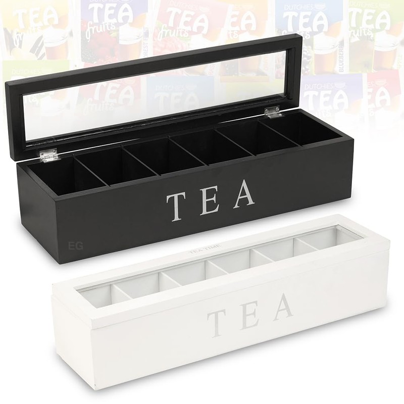 Small Wooden Tea Bag Storage Box 6 Compartment Wood Tea