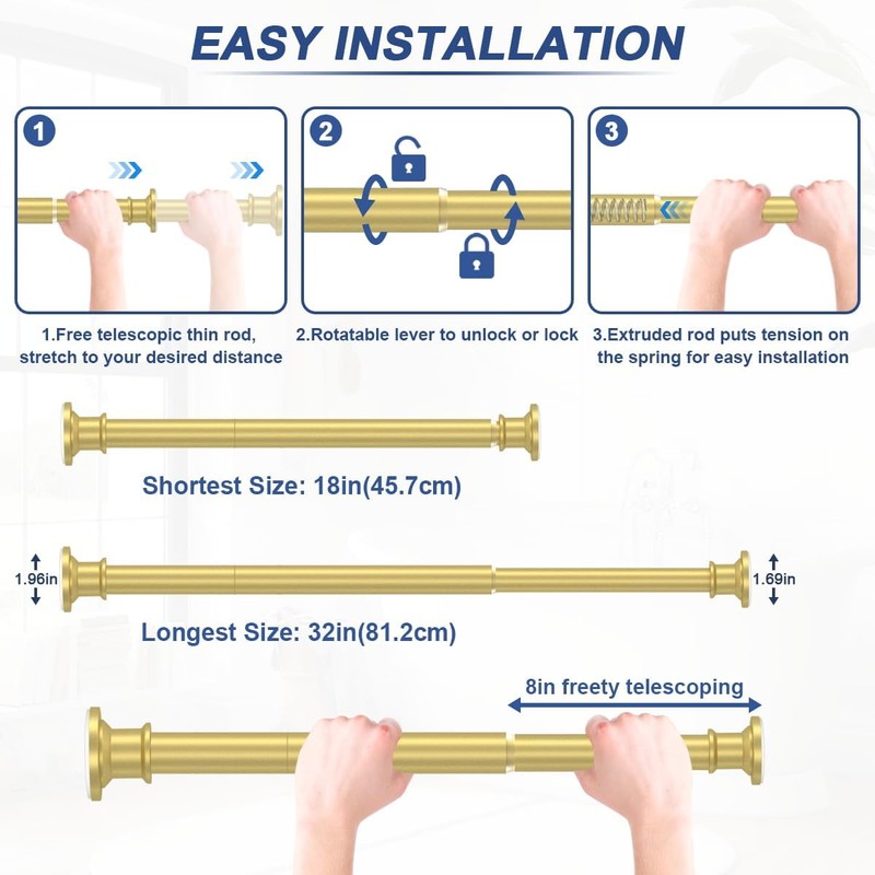 XIQIYY Gold Small Tension Rod 18-32 Inch Short Shower Curtain
