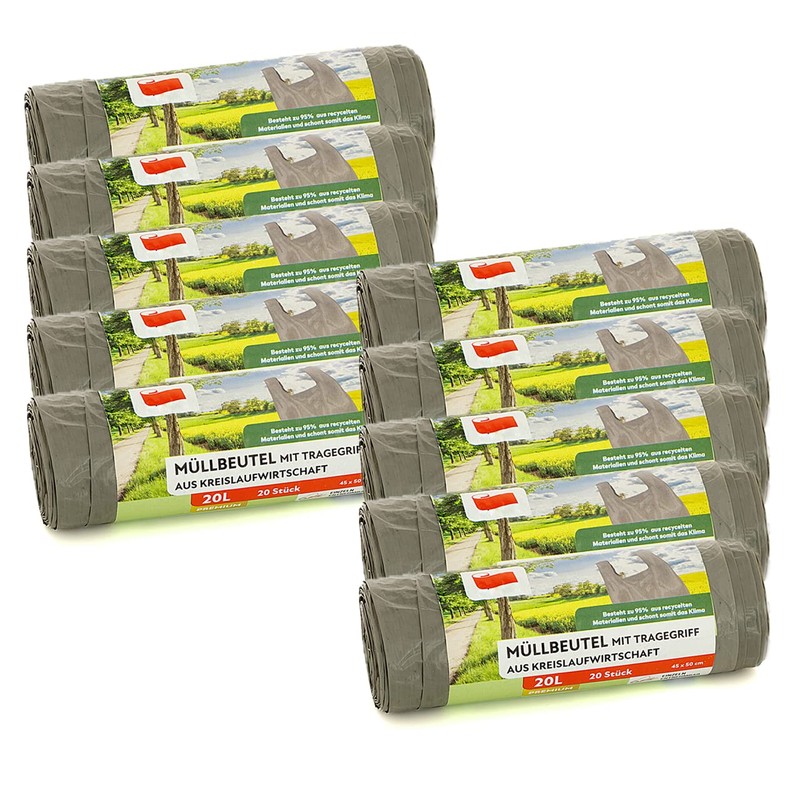 Bin Liners with Carry Handle, Grey, 95% Recycled Material (Grey