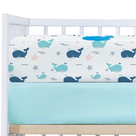Little Grape Land Waterproof Crib Sheets for Boys 2 Pack, 28"x 52" Extra Soft Microfiber Waterproof Crib Mattress Protector for Standard Crib & Toddler Mattress Pad (Whale)