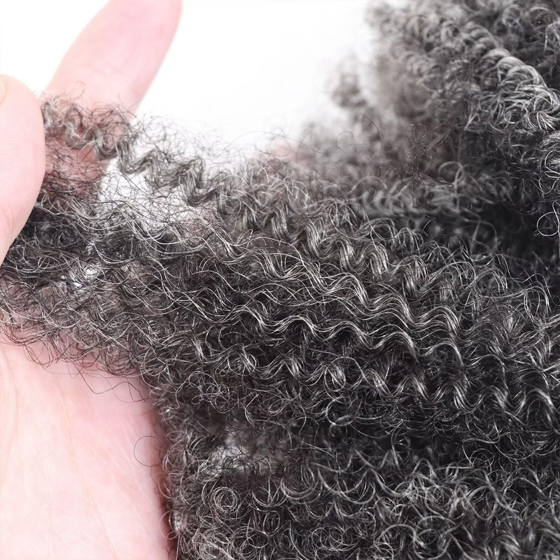 HAPPY&CC 4C Grey Afro Kinky Bulk Human Hair for Mini