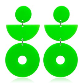 Fuvirou Neon Earrings for Women 70s 80s Retro Acrylic Geometric Round Neon Dangle Drop Earrings 80's Outfit Party Accessories (green)