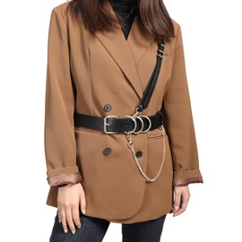 Kajeer Women's Punk PU Leather Belt - Black Fashion Chain Belt Women Gothic Waist Belt for Women, B-shoulder strap + golden chain