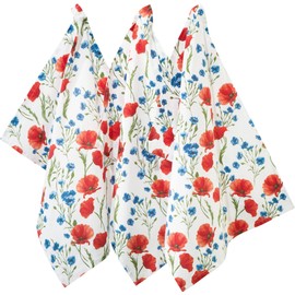 REDBEST Tea Towel, Drying Cloth, Poppy, Pack of 3, 100% Cotton, Size 50 x 70 cm, Robust, Smooth Fabric, Particularly Absorbent, Durable, with Hanger
