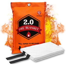 HomeShield 2.0 Silicone Fire Blanket Emergency for Home - Improved Silicone Coated Fiberglass for Hands Safety - Fire Retardant Handle - 1 Pack - 40” x 40” White
