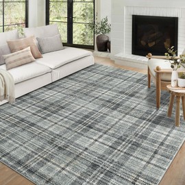 Zacoo Washable 9x12 Rug Modern Plaid Soft Grey 9'x12' for Living Room, Bedroom, Dining Room, Nursery