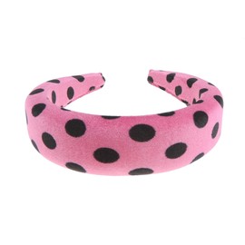 Womens Puffy Occasion Wedding Bridal Party Birthday Christmas Evening Wide 4cm Thick High Bump Padded Velvet Velour Hair Hairband Accessories Headband Alice Band (Fuchsia Black Polka Dot)