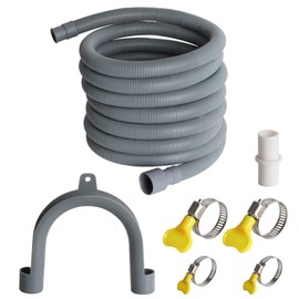 Universal Washing Machine Drain Hose Extension Kit Includes 16FT Corrugated and Flexible Washing Machine Drain Hose Replacement, U-Bend Hose Holder, Extension Adapter and 4 Pieces Clamps (16)
