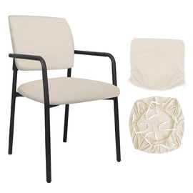 Buenanir Stretch Office Guest Chair Cover 2-Piece Split Protective Armchair Slipcover Jacquard Chair Cover with Arms for Office Reception School Church Guest, Set of 1, Large, Beige