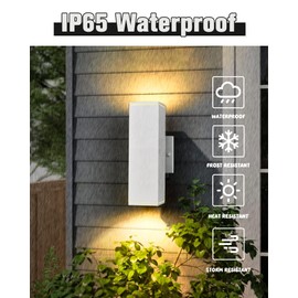 Ken & Ricky Outdoor Wall Light Fixture,Exterior Lighting Fixtures,Modern Sconce Lights for Porch Patio Garage Front Door (White,Square,No Sensor,2PK)