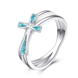 AXOMY Cross Ring 925 Sterling Silver Turquoise Cross Ring Christian Religious Jewelry Mothers Gifts for Women Mom Grandma(9)