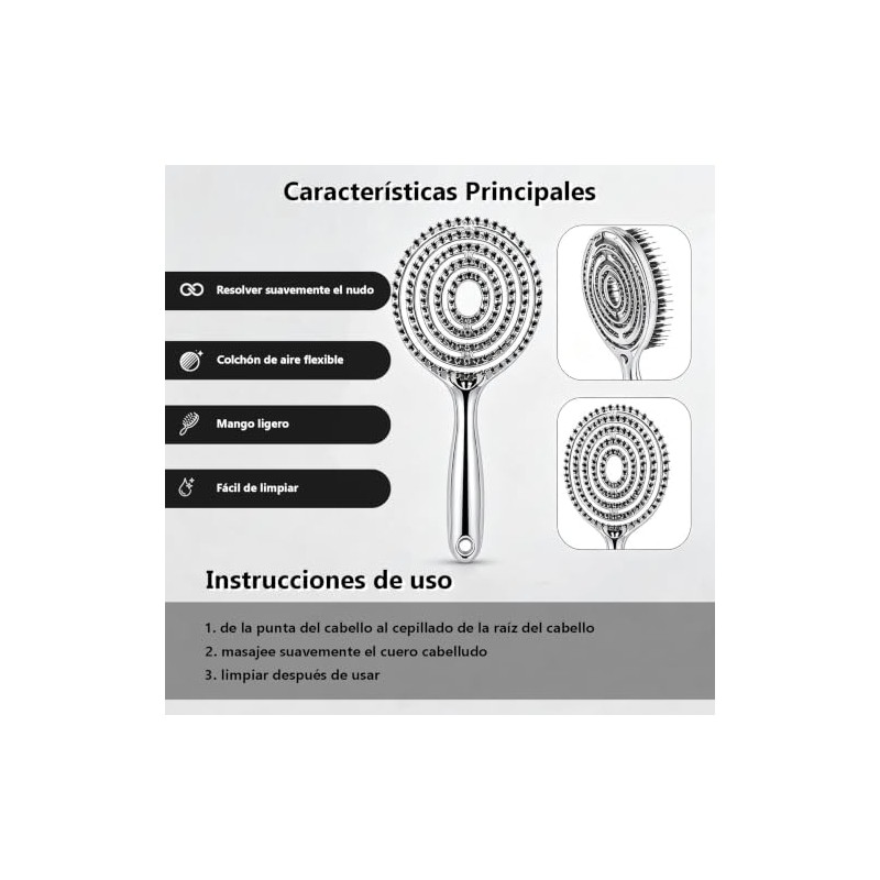 Cepillo para Cabello de Jabalí y Nylon, Cepillo para Cabello